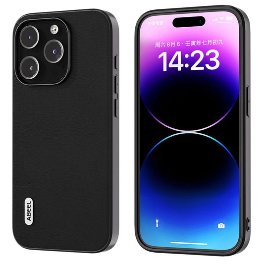 ABEEL For iPhone 14 Pro Anti-Drop Slim Case Textured PU Leather+Soft TPU Phone Cover - Black