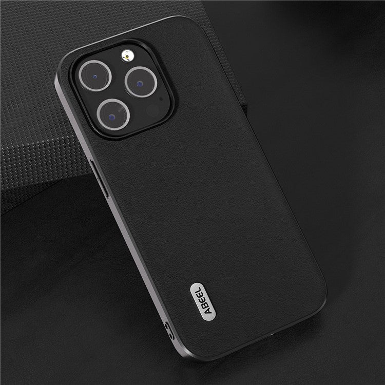 ABEEL For iPhone 14 Pro Anti-Drop Slim Case Textured PU Leather+Soft TPU Phone Cover - Black