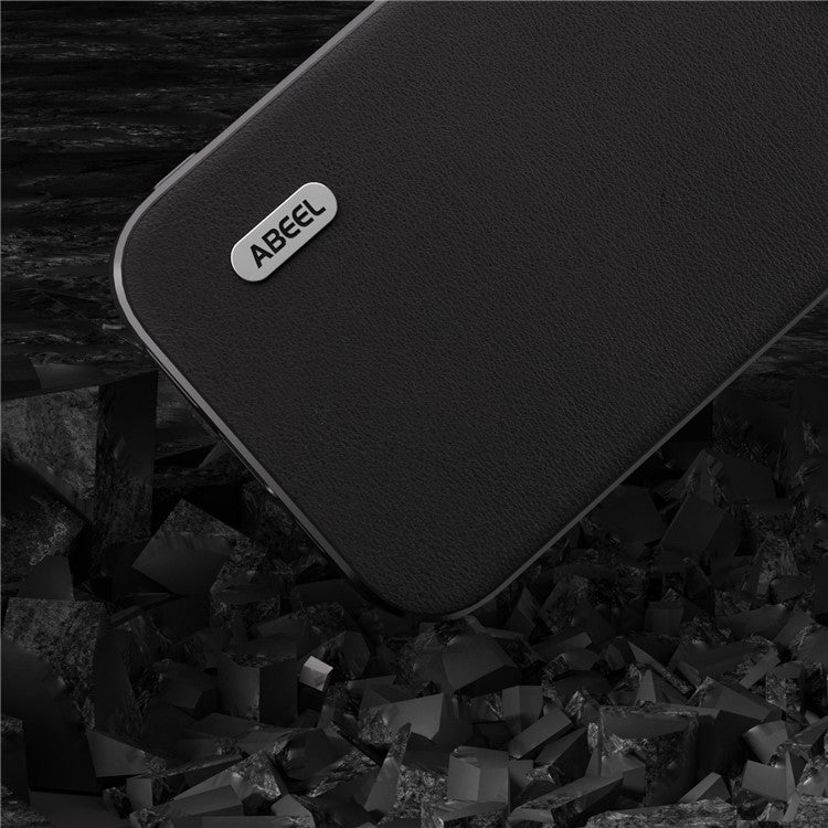 ABEEL For iPhone 14 Pro Anti-Drop Slim Case Textured PU Leather+Soft TPU Phone Cover - Black