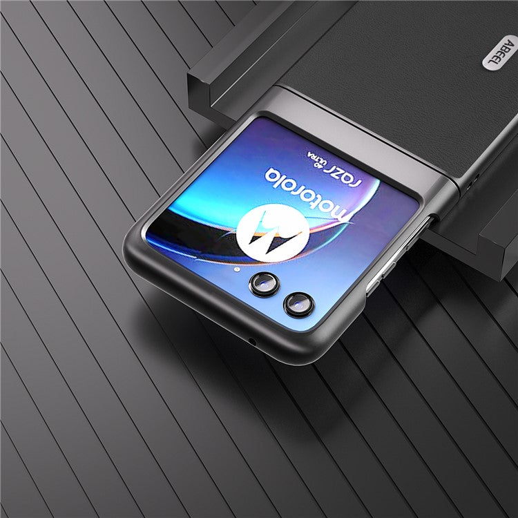 ABEEL For Motorola Razr 40 Ultra 5G Protective Case Haze Textured PU Leather + PC Phone Shell Cover - Black