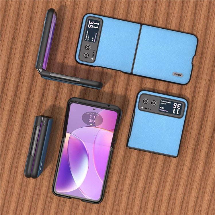 ABEEL For Motorola Razr 40 5G Haze Textured Phone Case PU Leather Coated PC Back Cover - Sky Blue