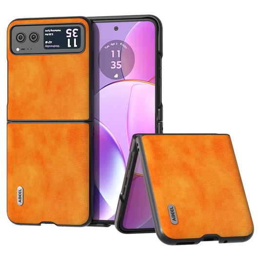 ABEEL Phone Case for Motorola Razr 40 5G Drop-Proof Litchi Texture PU Leather Coated PC Cover - Orange