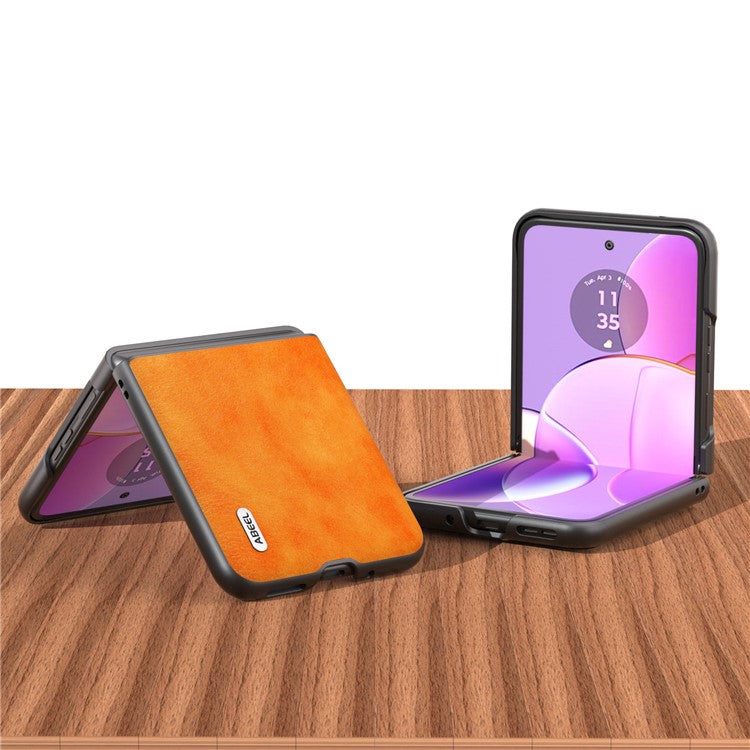 ABEEL Phone Case for Motorola Razr 40 5G Drop-Proof Litchi Texture PU Leather Coated PC Cover - Orange