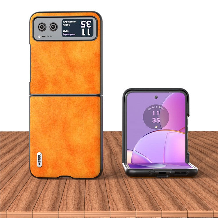 ABEEL Phone Case for Motorola Razr 40 5G Drop-Proof Litchi Texture PU Leather Coated PC Cover - Orange