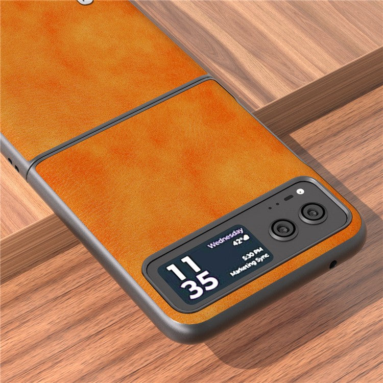 ABEEL Phone Case for Motorola Razr 40 5G Drop-Proof Litchi Texture PU Leather Coated PC Cover - Orange