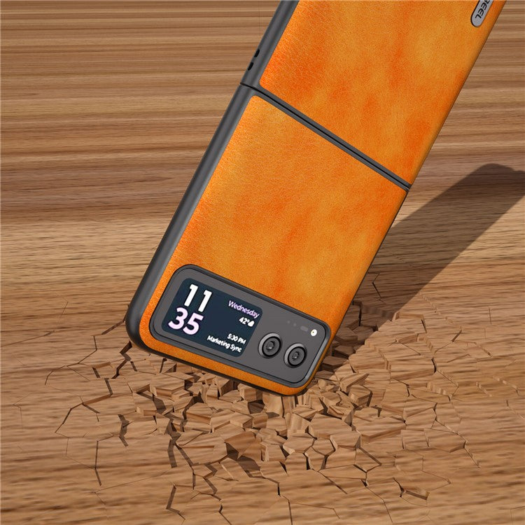 ABEEL Phone Case for Motorola Razr 40 5G Drop-Proof Litchi Texture PU Leather Coated PC Cover - Orange