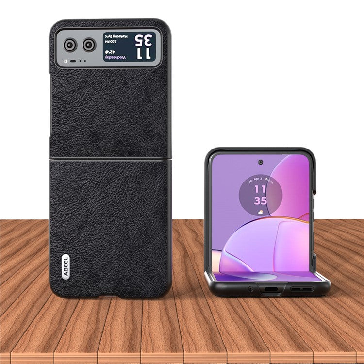 ABEEL Phone Case for Motorola Razr 40 5G Drop-Proof Litchi Texture PU Leather Coated PC Cover - Black