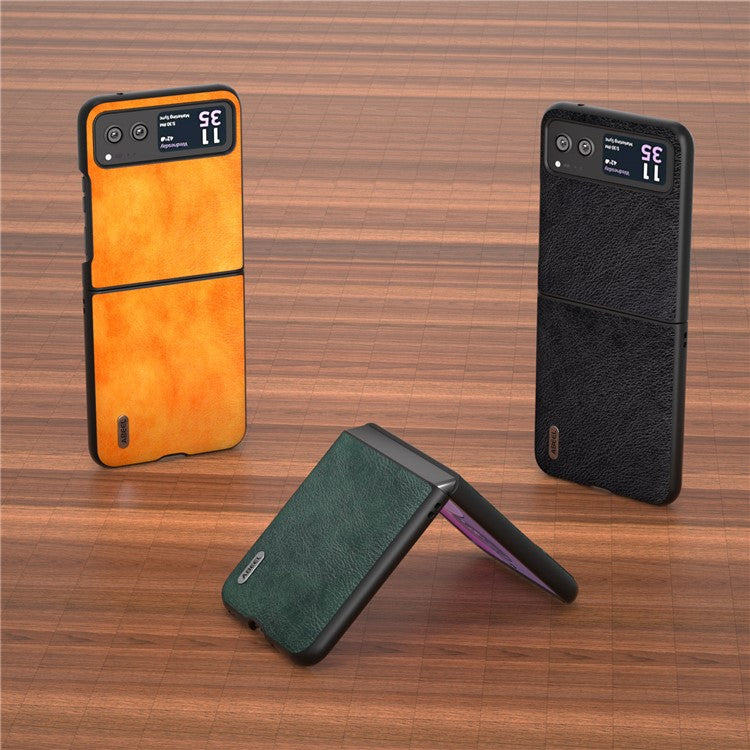ABEEL Phone Case for Motorola Razr 40 5G Drop-Proof Litchi Texture PU Leather Coated PC Cover - Black