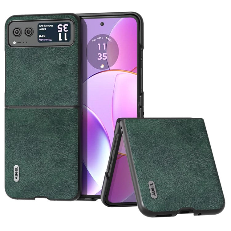ABEEL Phone Case for Motorola Razr 40 5G Drop-Proof Litchi Texture PU Leather Coated PC Cover - Green