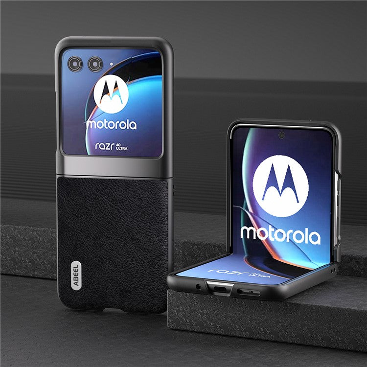 ABEEL For Motorola Razr 40 Ultra 5G PU Leather Coated PC Phone Case Litchi Texture Anti-Drop Protective Cover - Black