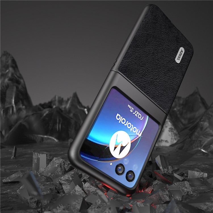 ABEEL For Motorola Razr 40 Ultra 5G PU Leather Coated PC Phone Case Litchi Texture Anti-Drop Protective Cover - Black