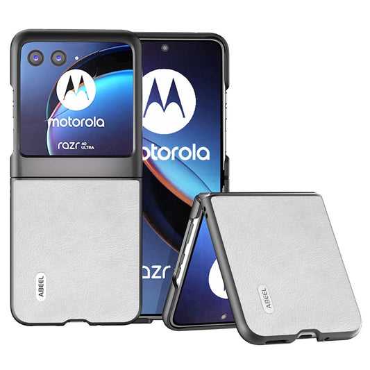 ABEEL For Motorola Razr 40 Ultra 5G PU Leather Coated PC Phone Case Litchi Texture Anti-Drop Protective Cover - White
