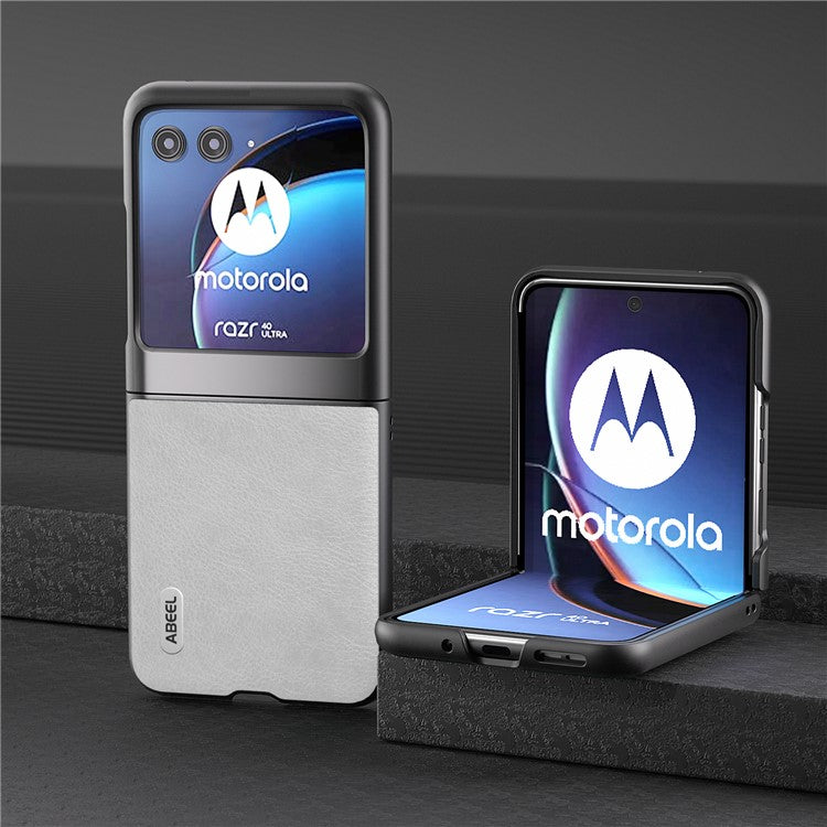 ABEEL For Motorola Razr 40 Ultra 5G PU Leather Coated PC Phone Case Litchi Texture Anti-Drop Protective Cover - White