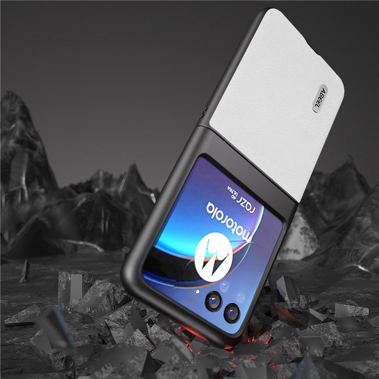 ABEEL For Motorola Razr 40 Ultra 5G PU Leather Coated PC Phone Case Litchi Texture Anti-Drop Protective Cover - White
