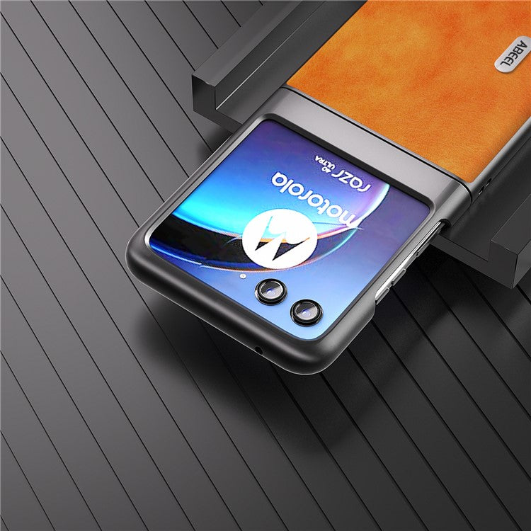 ABEEL For Motorola Razr 40 Ultra 5G PU Leather Coated PC Phone Case Litchi Texture Anti-Drop Protective Cover - Orange