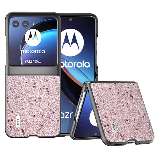 ABEEL For Motorola Razr 40 Ultra 5G Glitter Sparkle Phone Case PU Leather + PC Anti-Scratch Cover - Pink