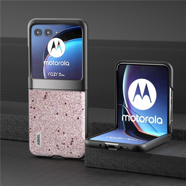 ABEEL For Motorola Razr 40 Ultra 5G Glitter Sparkle Phone Case PU Leather + PC Anti-Scratch Cover - Pink