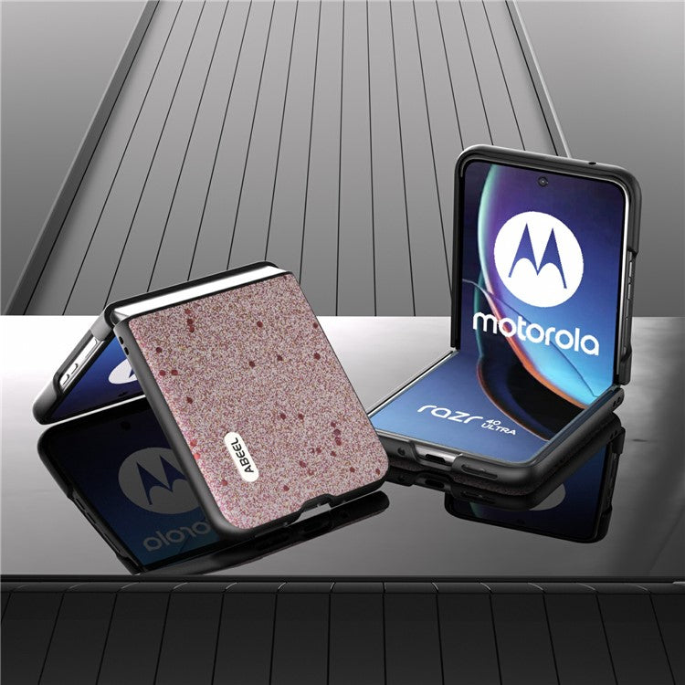 ABEEL For Motorola Razr 40 Ultra 5G Glitter Sparkle Phone Case PU Leather + PC Anti-Scratch Cover - Pink
