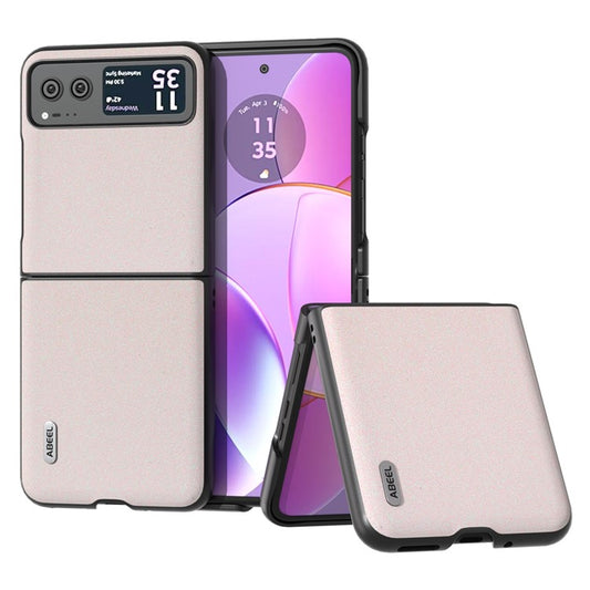 ABEEL For Motorola Razr 40 5G Glitter Back Cover PU Leather Coated PC Shockproof Phone Case - White