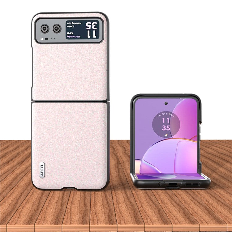 ABEEL For Motorola Razr 40 5G Glitter Back Cover PU Leather Coated PC Shockproof Phone Case - White
