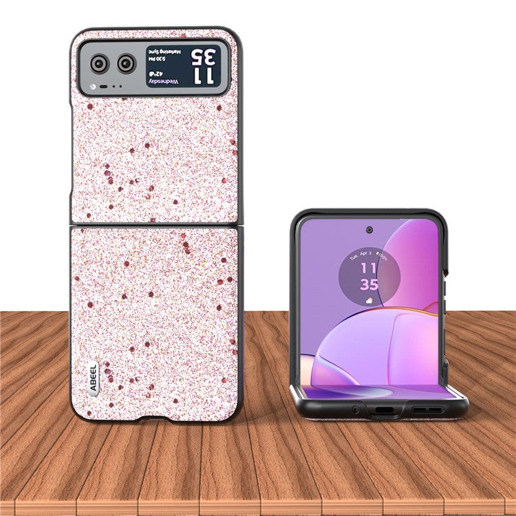 ABEEL For Motorola Razr 40 5G Glitter Back Cover PU Leather Coated PC Shockproof Phone Case - Pink