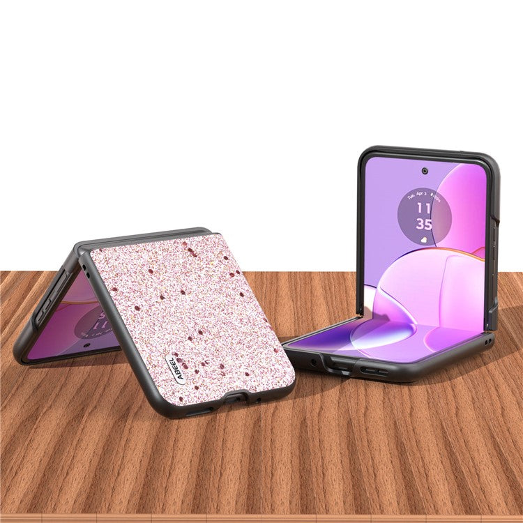 ABEEL For Motorola Razr 40 5G Glitter Back Cover PU Leather Coated PC Shockproof Phone Case - Pink