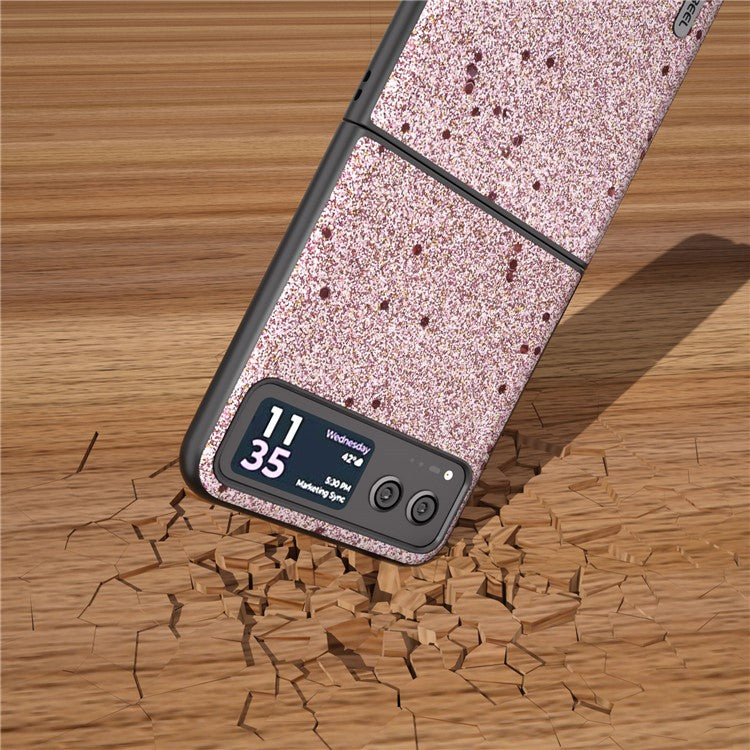 ABEEL For Motorola Razr 40 5G Glitter Back Cover PU Leather Coated PC Shockproof Phone Case - Pink