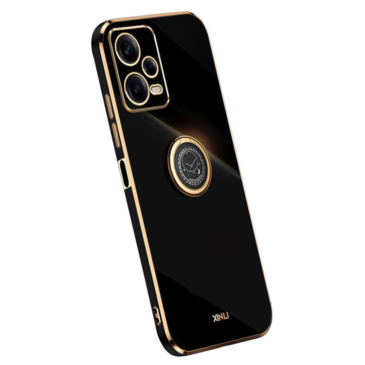 XINLI TPU Case for Xiaomi Redmi Note 12 5G (Global) , Ring Kickstand Electroplated Phone Cover - Black