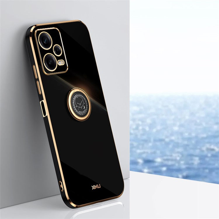 XINLI TPU Case for Xiaomi Redmi Note 12 5G (Global) , Ring Kickstand Electroplated Phone Cover - Black