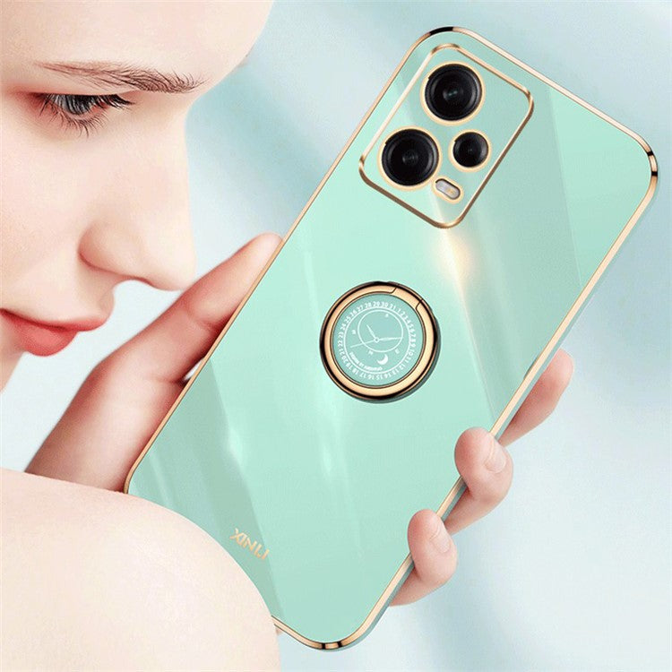 XINLI TPU Case for Xiaomi Redmi Note 12 5G (Global) , Ring Kickstand Electroplated Phone Cover - Black