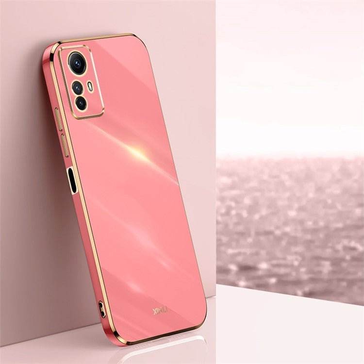 XINLI Anti-drop Phone Case for Xiaomi Redmi Note 12S 4G Electroplated Gold Edge TPU Cover - Red