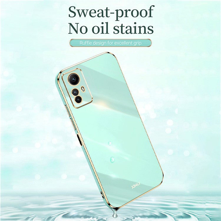 XINLI Anti-drop Phone Case for Xiaomi Redmi Note 12S 4G Electroplated Gold Edge TPU Cover - Red