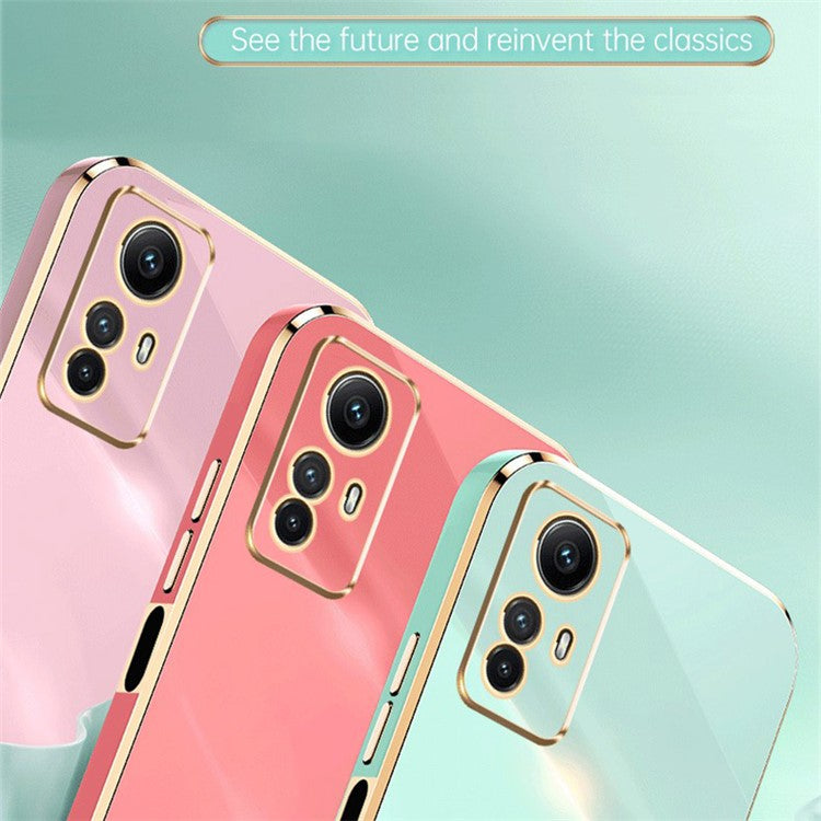 XINLI Anti-drop Phone Case for Xiaomi Redmi Note 12S 4G Electroplated Gold Edge TPU Cover - Red