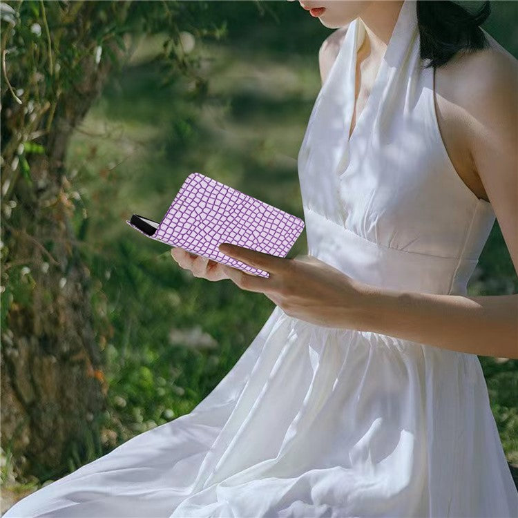 Crocodile Texture Shell for iPhone 14 Plus PU Leather+TPU Cover Stand Phone Wallet Case with Hand Strap - Purple