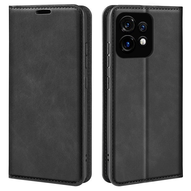 PU Leather Wallet for Motorola Moto X40 5G / Edge 40 Pro 5G , Skin-touch Stand Cover Phone Shell Flip Case - Black
