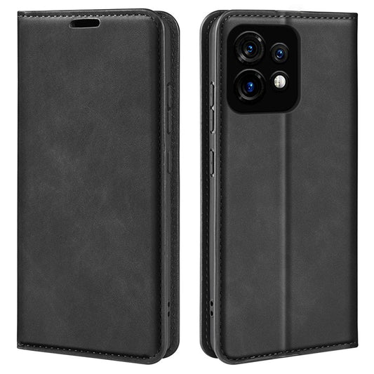 PU Leather Wallet for Motorola Moto X40 5G / Edge 40 Pro 5G , Skin-touch Stand Cover Phone Shell Flip Case - Black