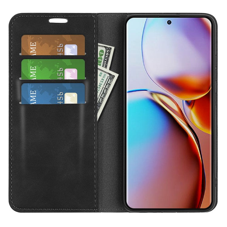 PU Leather Wallet for Motorola Moto X40 5G / Edge 40 Pro 5G , Skin-touch Stand Cover Phone Shell Flip Case - Black
