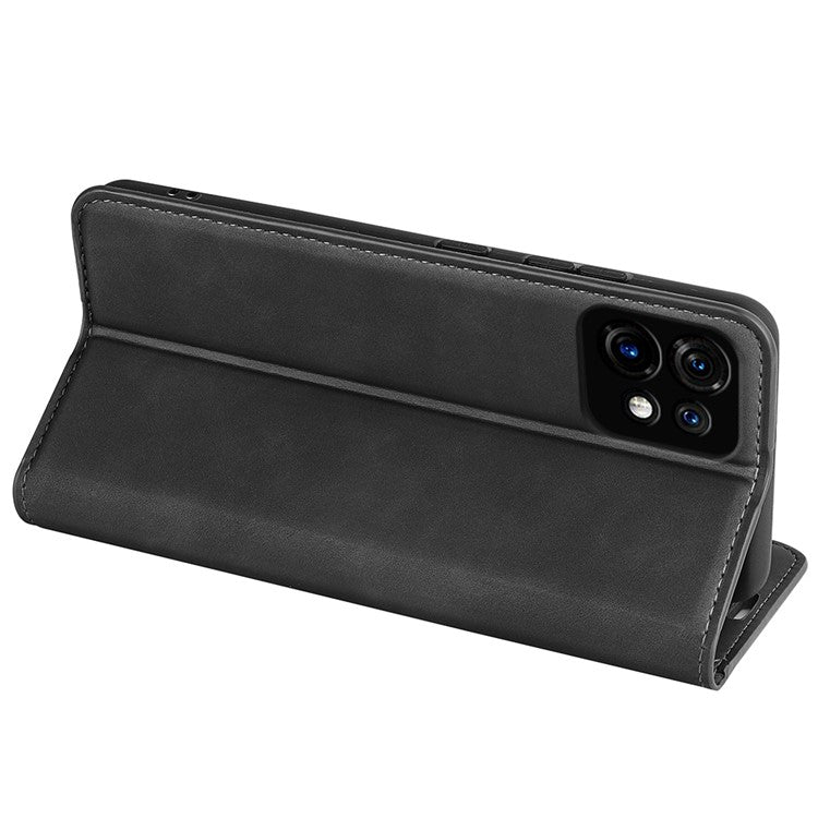 PU Leather Wallet for Motorola Moto X40 5G / Edge 40 Pro 5G , Skin-touch Stand Cover Phone Shell Flip Case - Black