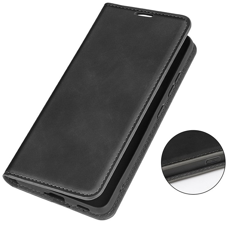 PU Leather Wallet for Motorola Moto X40 5G / Edge 40 Pro 5G , Skin-touch Stand Cover Phone Shell Flip Case - Black