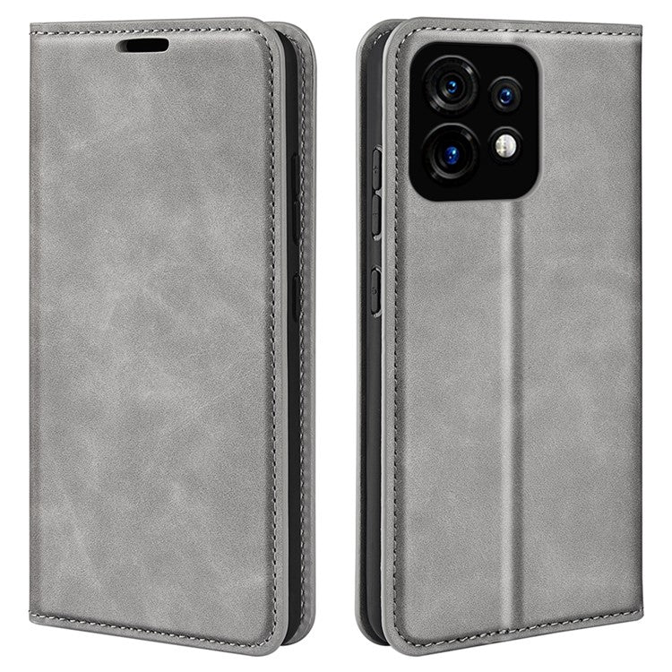 PU Leather Wallet for Motorola Moto X40 5G / Edge 40 Pro 5G , Skin-touch Stand Cover Phone Shell Flip Case - Grey
