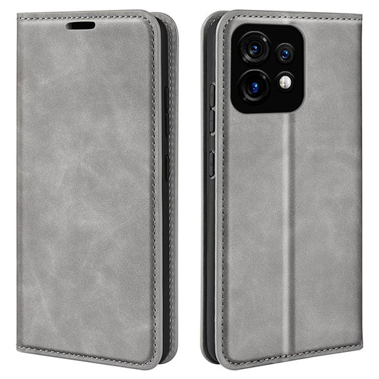 PU Leather Wallet for Motorola Moto X40 5G / Edge 40 Pro 5G , Skin-touch Stand Cover Phone Shell Flip Case - Grey