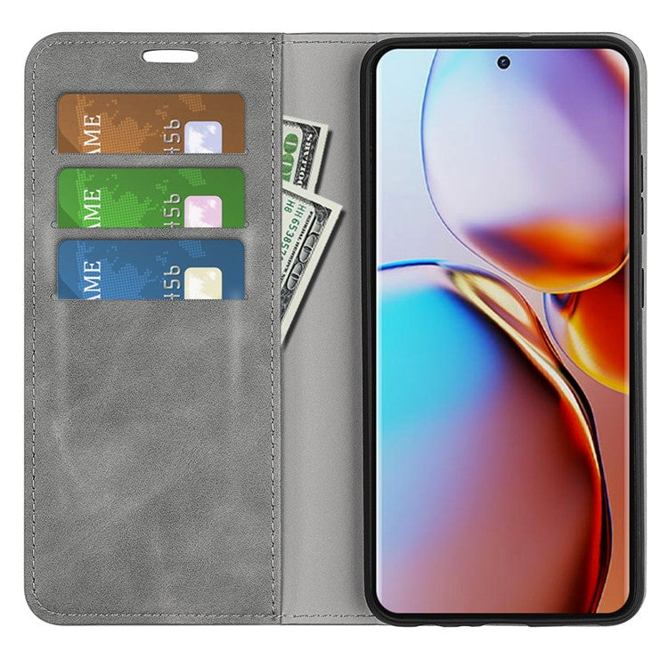 PU Leather Wallet for Motorola Moto X40 5G / Edge 40 Pro 5G , Skin-touch Stand Cover Phone Shell Flip Case - Grey