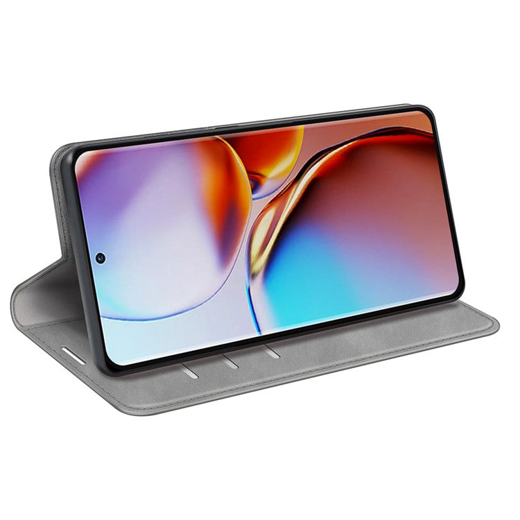 PU Leather Wallet for Motorola Moto X40 5G / Edge 40 Pro 5G , Skin-touch Stand Cover Phone Shell Flip Case - Grey