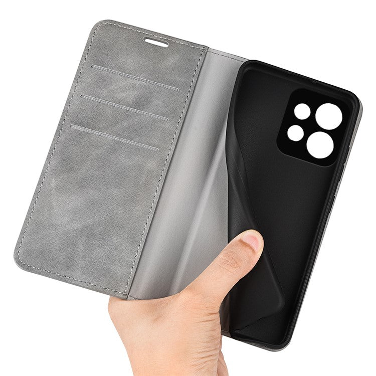 PU Leather Wallet for Motorola Moto X40 5G / Edge 40 Pro 5G , Skin-touch Stand Cover Phone Shell Flip Case - Grey