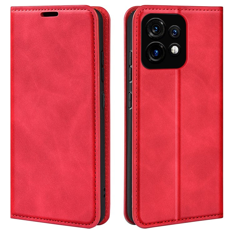 PU Leather Wallet for Motorola Moto X40 5G / Edge 40 Pro 5G , Skin-touch Stand Cover Phone Shell Flip Case - Red