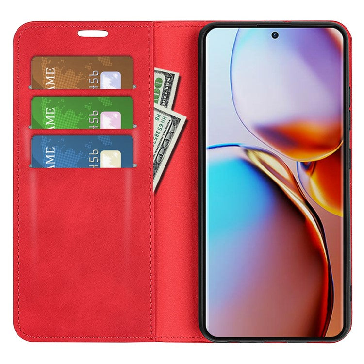 PU Leather Wallet for Motorola Moto X40 5G / Edge 40 Pro 5G , Skin-touch Stand Cover Phone Shell Flip Case - Red