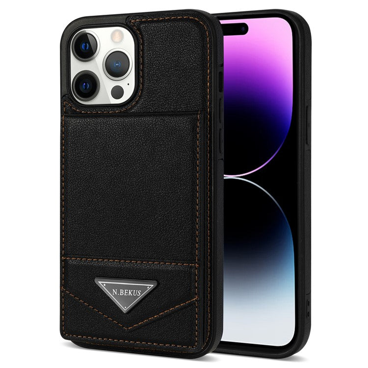 N.BEKUS For iPhone 14 Pro Max PU Leather+TPU Kickstand Cover RFID Blocking Card Holder Phone Case - Black