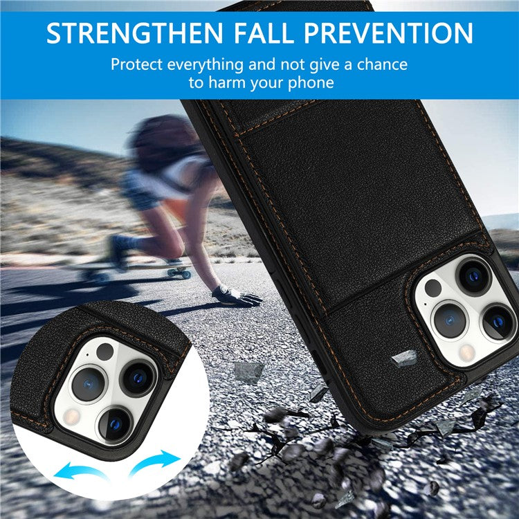 N.BEKUS For iPhone 14 Pro Max PU Leather+TPU Kickstand Cover RFID Blocking Card Holder Phone Case - Black