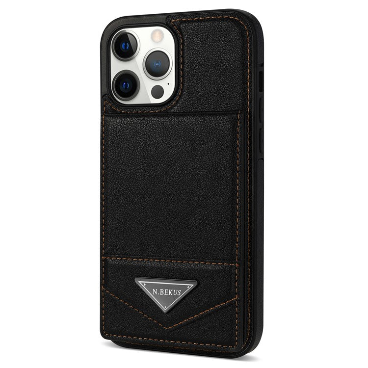 N.BEKUS For iPhone 14 Pro Max PU Leather+TPU Kickstand Cover RFID Blocking Card Holder Phone Case - Black