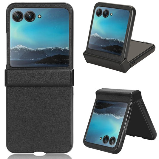 Protective Cover for Motorola Razr 40 Ultra 5G , Sandskin Texture PU Leather Coated Acrylic Folding Phone Case - Black